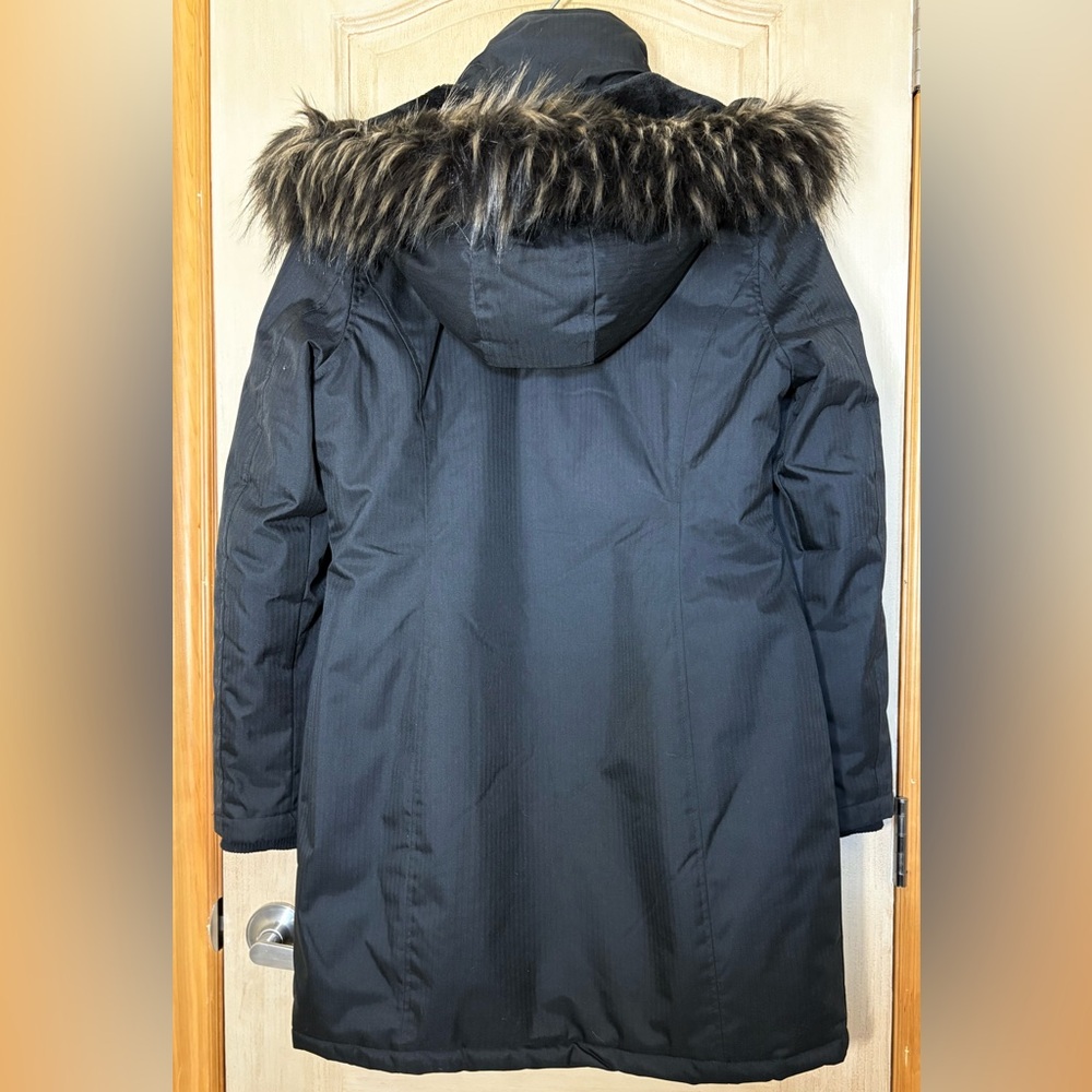 Noize Women’s Long Winter Coat Size M Black Faux Fur Hood Vegan Warm Parka - Picture 3 of 10